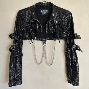 Tripp NYC Faux Patent Leather Cropped Jacket with Chains SZ XS